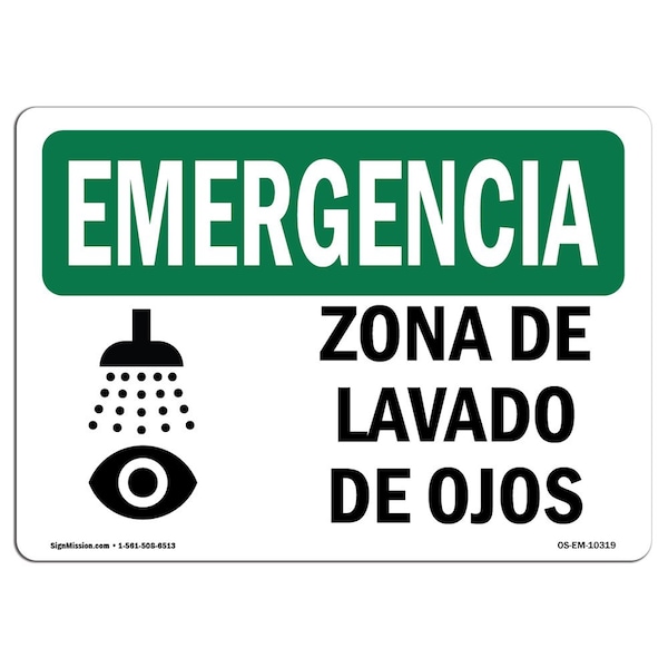 Signmission OSHA EMERGENCY Sign, Eye Wash Station Spanish, 10in X 7in Rigid Plastic, 10" W, 7" H, Landscape OS-EM-P-710-L-10319 - main